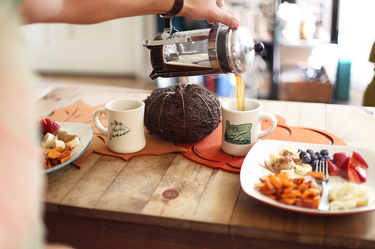 Pouring coffee at breakfast